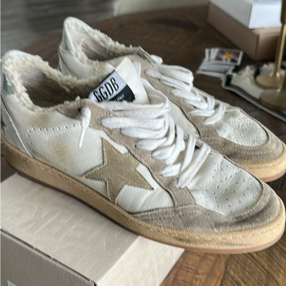 Golden Goose Ball Star Cream and Brown Star Sneakers size 40